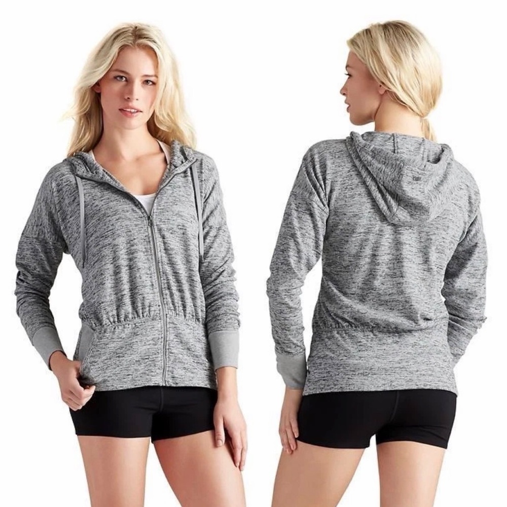 Athleta Batwing & Robin Full Zip Jacket Size Large Hooded Pockets Gray